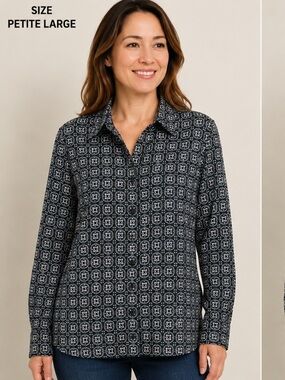 Architect Black, Green and White Geometric Button-Down Shirt LARGE PETITE